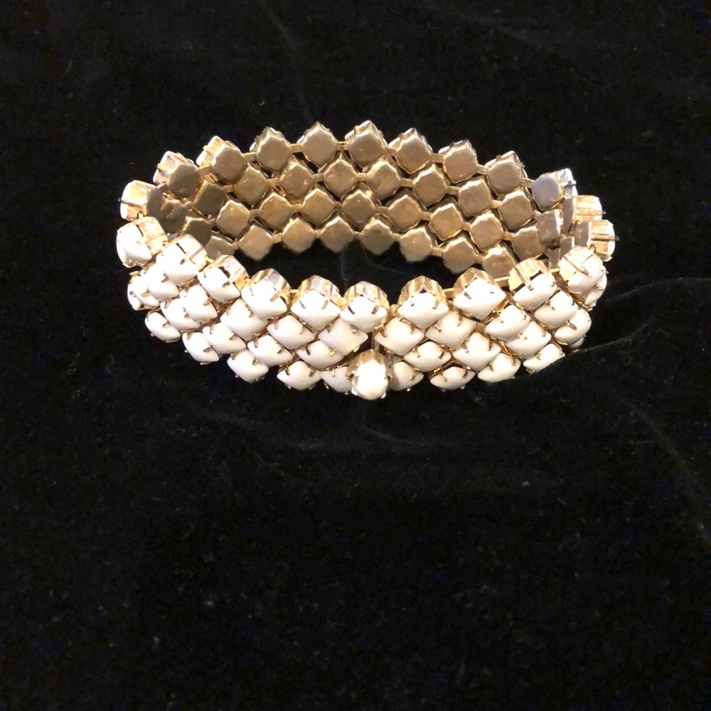 Vintage white stone bracelet with gold metal back